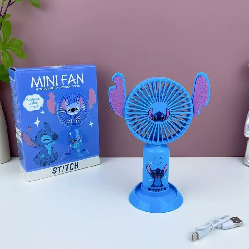 ❤️✅ مروحة محمولة ذكية "Stitch" – ثلاث سرعات + شحن USB – تصميم كيوت وأنيق