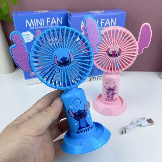 ❤️✅ مروحة محمولة ذكية "Stitch" – ثلاث سرعات + شحن USB – تصميم كيوت وأنيق